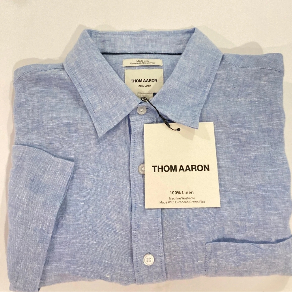THOM AARON Men's Linen Short Sleeve Shirt Size Medium NEW